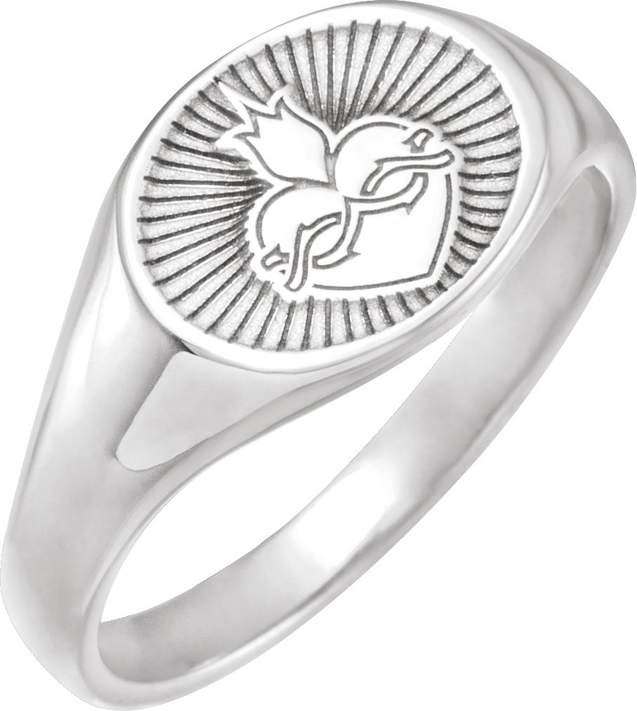 Sterling Silver 12.3x9.4 mm Sacred Heart Signet Ring