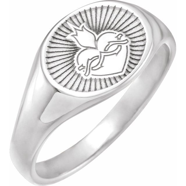Platinum 12.3x9.4 mm Sacred Heart Signet Ring