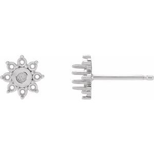 Platinum 3 mm Round Cabochon Flower Earring Mounting