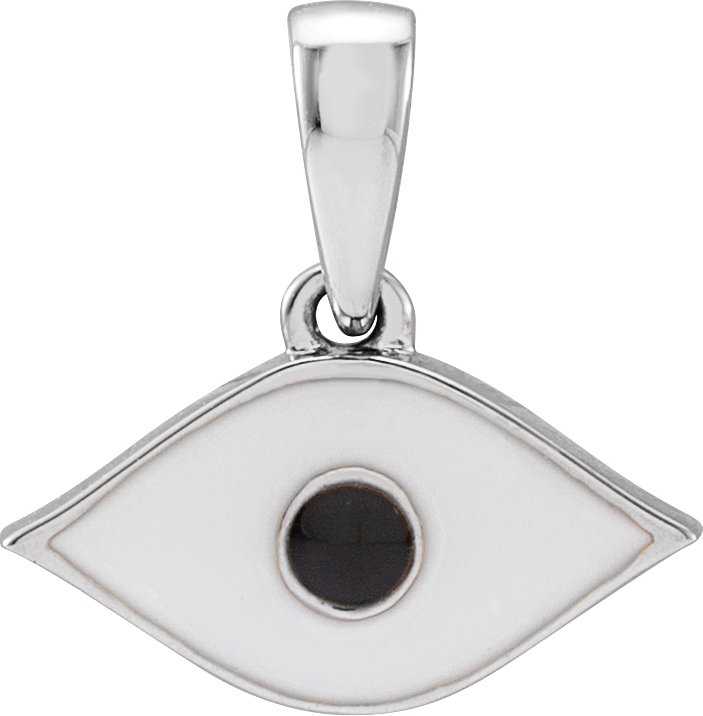 14K White 11.5x7.5 mm White Enamel Evil Eye Pendant