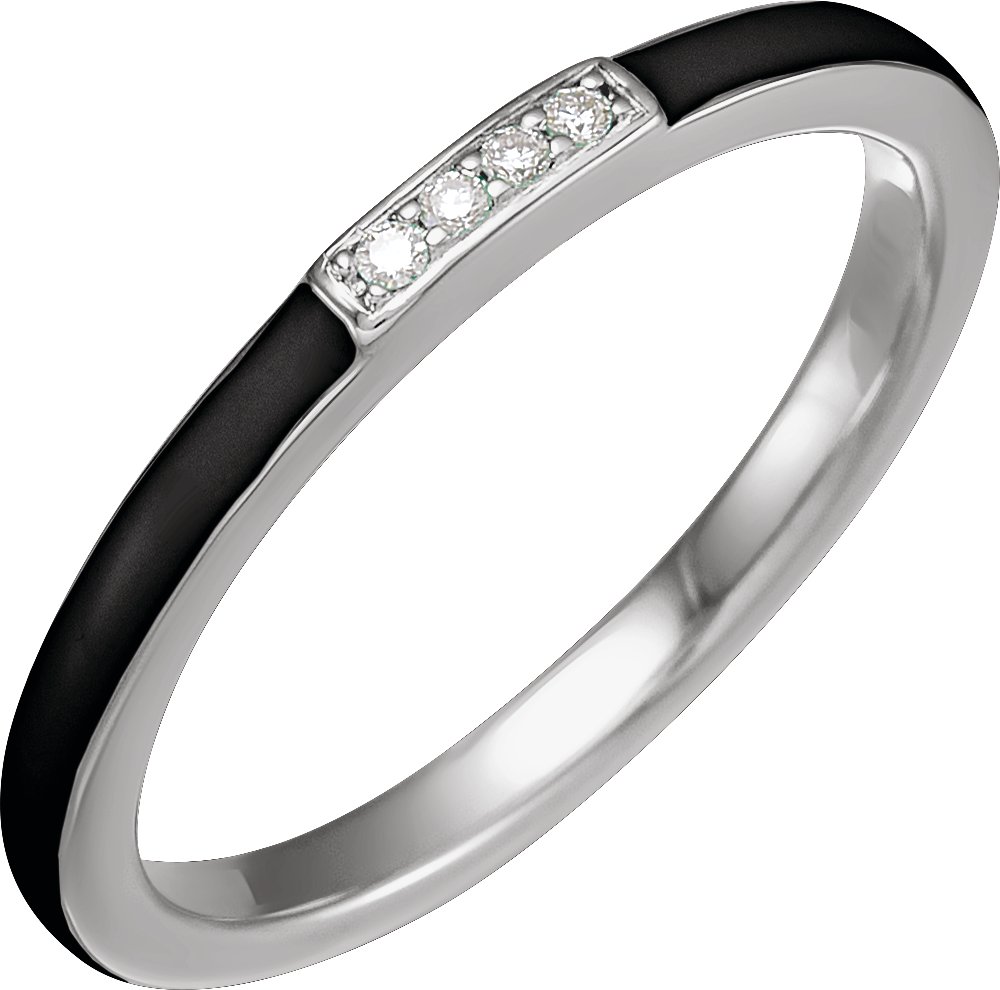 14K White .03 CTW Natural Diamond and Black Enamel Stackable Ring Ref 18628522