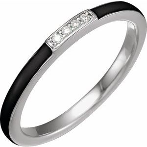 14K White .03 CTW Natural Diamond & Black Enamel Stackable Ring