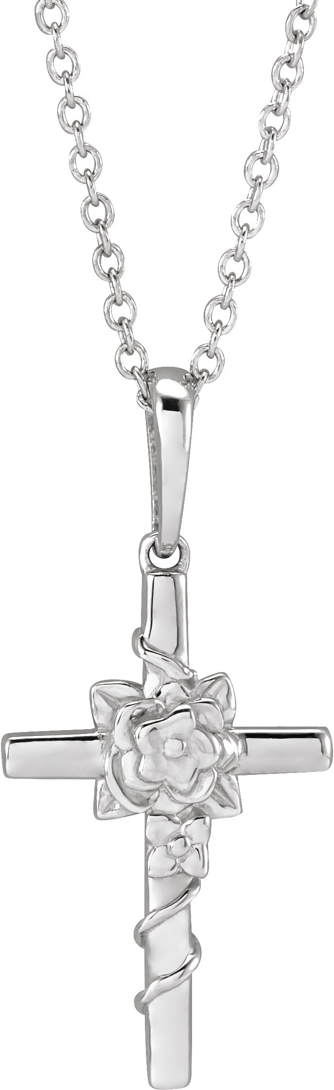 Sterling Silver Floral Cross 16-18" Necklace