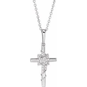 Sterling Silver Floral Cross 16-18" Necklace