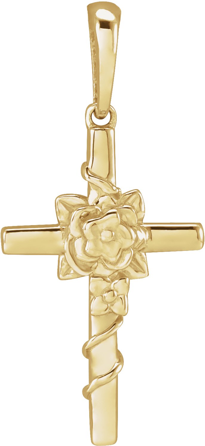 14K Yellow Floral Cross Pendant