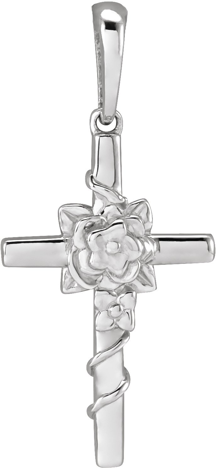 Sterling Silver 24.26x10.99 mm Floral Cross Pendant