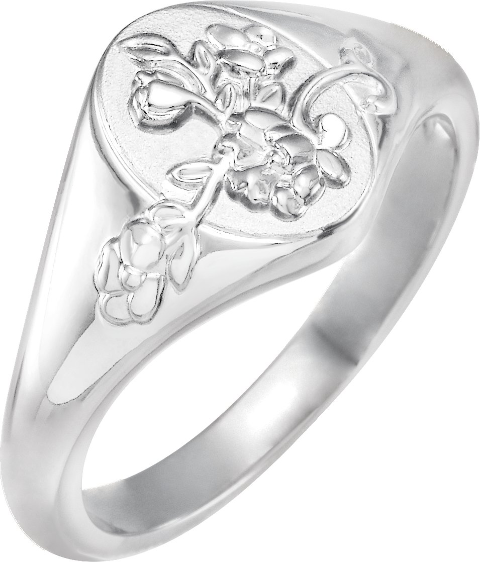 Sterling Silver 10.8 mm Oval Floral Signet Ring