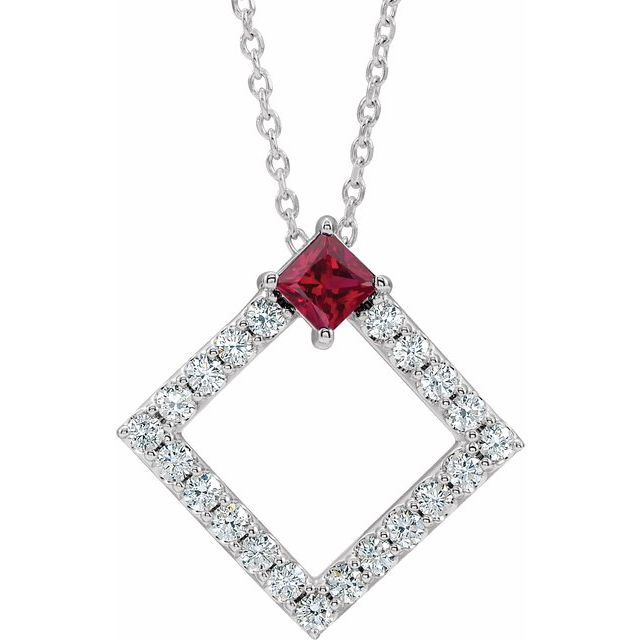 Sterling Silver Natural Ruby & 3/8 CTW Natural Diamond 16-18