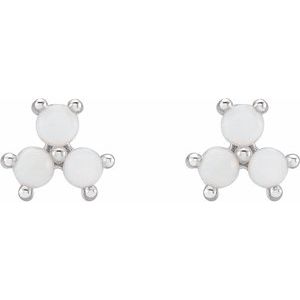 14K White White Opal Three-Stone Cabochon Earrings