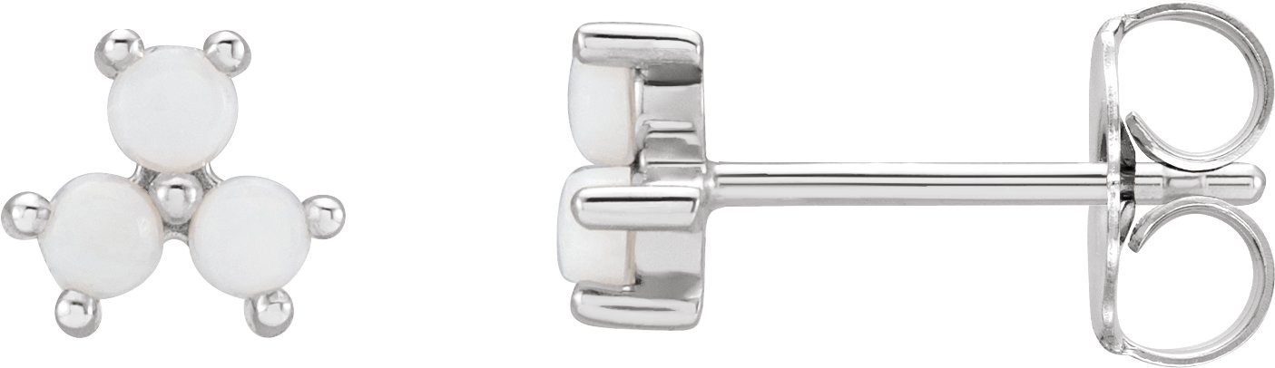 Platinum White Opal Three-Stone Cabochon Earrings