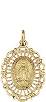 14K Yellow 22x16 mm Oval Filigree Miraculous Medal