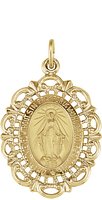 14K Yellow 25x18 mm Oval Filigree Miraculous Medal
