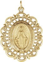14K Yellow 32x23 mm Oval Filigree Miraculous Medal