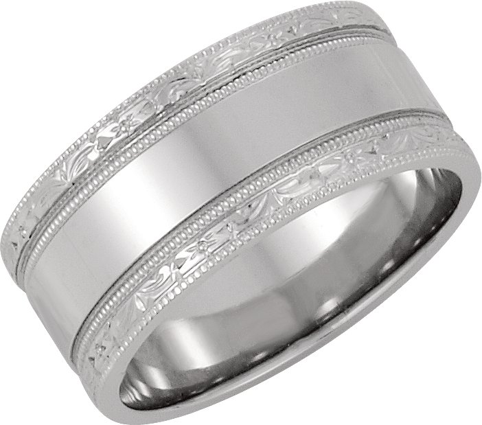 14K White 8.5 mm Design-Engraved Band Size 4