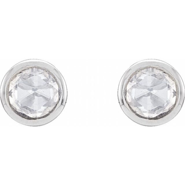14K White 1/8 CTW Rose-Cut Natural Diamond Bezel-Set Earrings