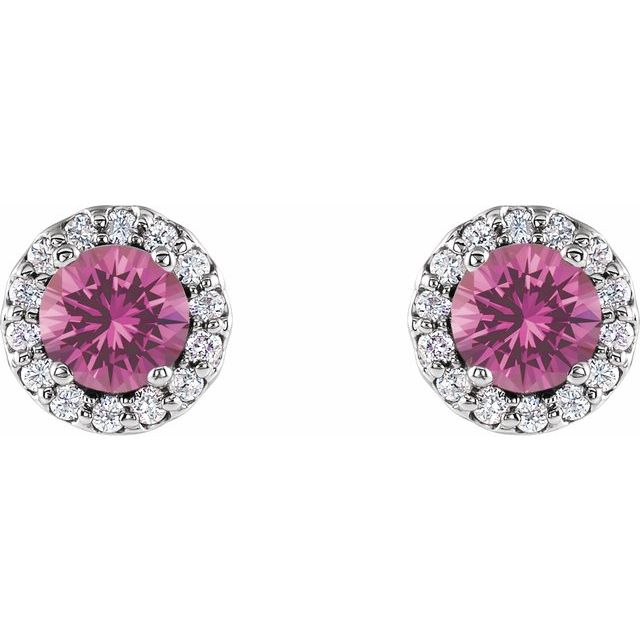 14K White 4 mm Natural Pink Sapphire & 1/10 CTW Natural Diamond Earrings