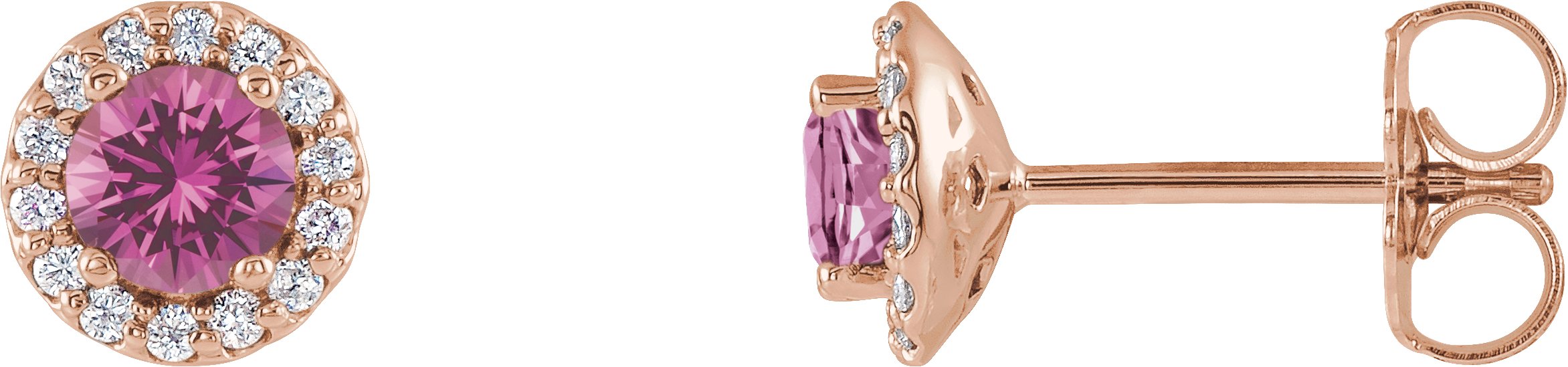 14K Rose 4 mm Natural Pink Sapphire & 1/10 CTW Natural Diamond Earrings