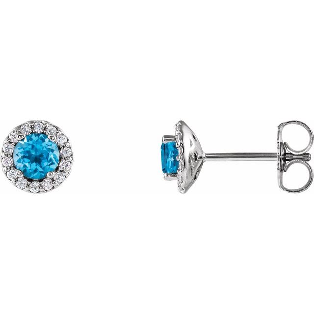 Sterling Silver 4 mm Natural Swiss Blue Topaz & 1/10 CTW Natural Diamond Earrings
