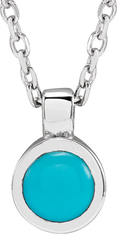 14K White Natural Turquoise Bezel-Set 16-18" Necklace