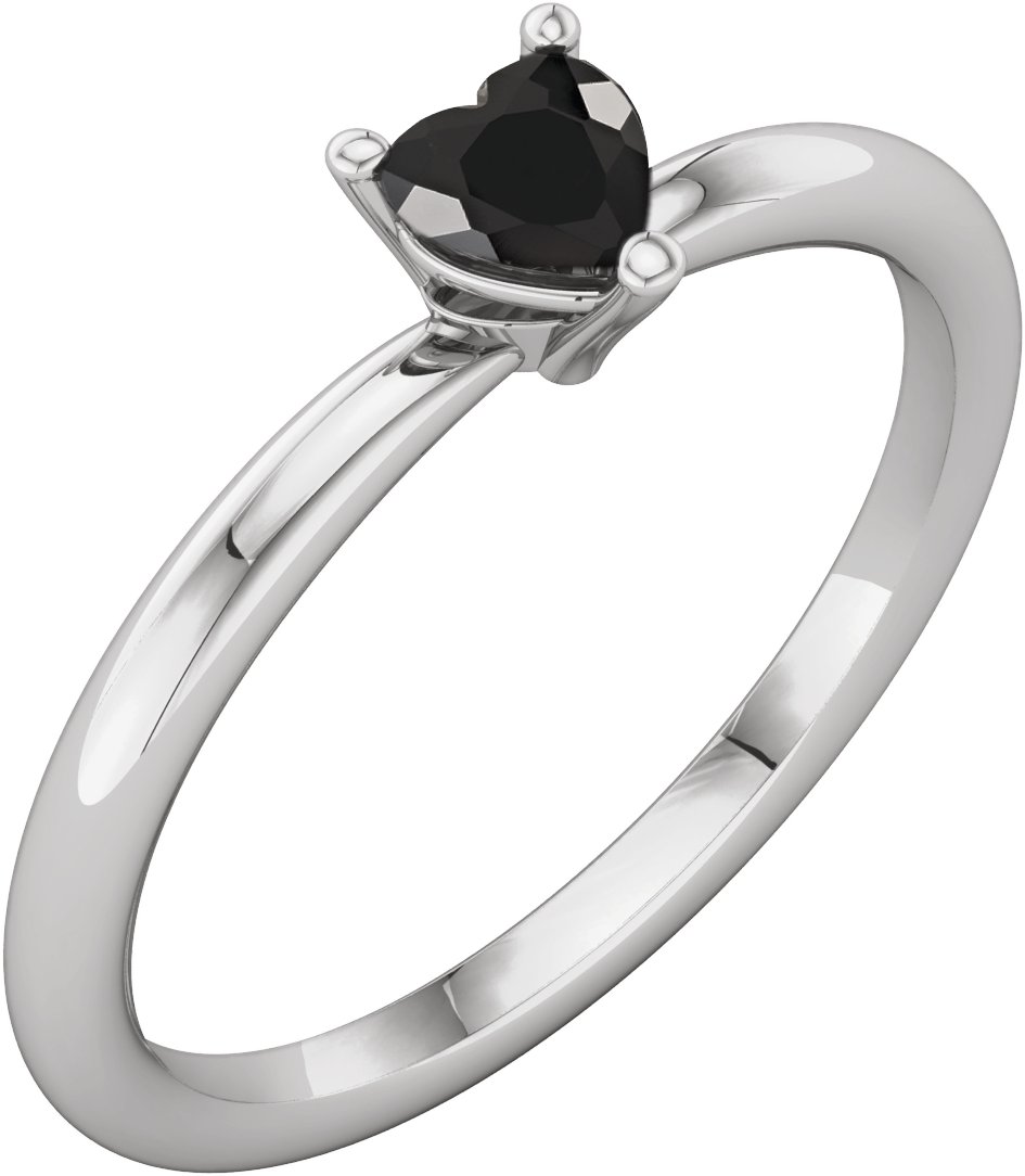Sterling Silver Natural Black Onyx Heart Solitaire Ring