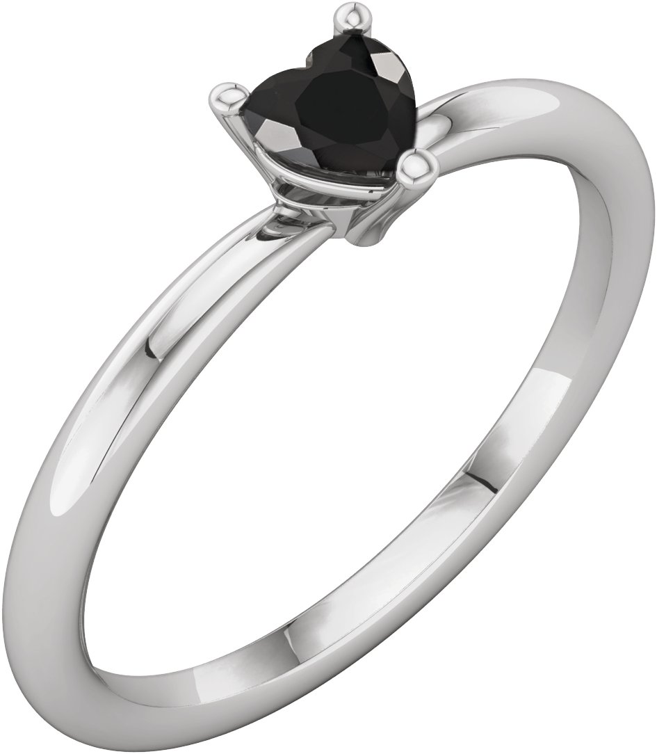 14K White Natural Black Onyx Heart Solitaire Ring Ref 18690857