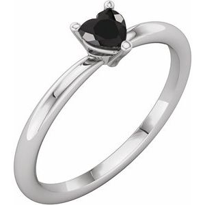 14K White Natural Black Onyx Heart Solitaire Ring
