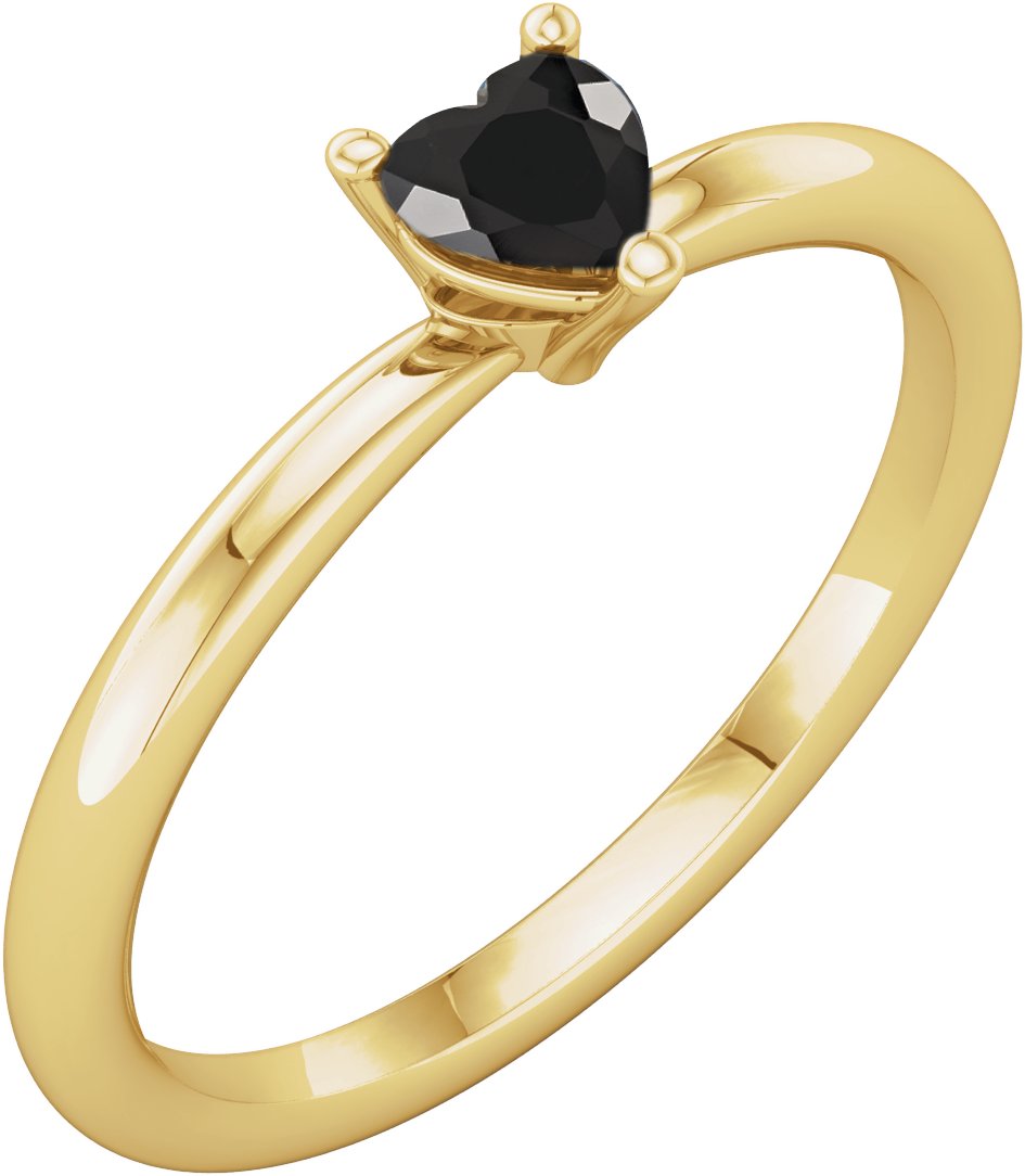 14K Yellow Natural Black Onyx Heart Solitaire Ring