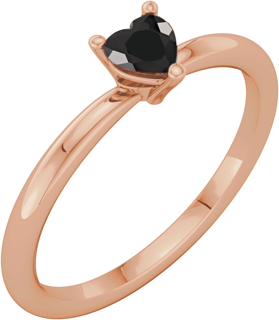 14K Rose Natural Black Onyx Heart Solitaire Ring