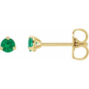 14K Yellow 3 mm Natural Emerald Earrings
