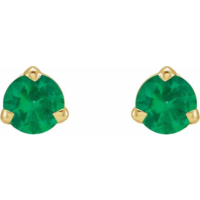 14K Yellow 3 mm Natural Emerald Earrings