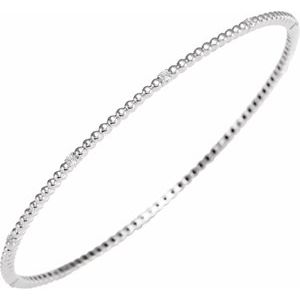 14K White 1/3 CTW Natural Diamond Beaded Bangle 7 3/4" Bracelet