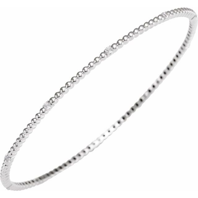 14K White 1/3 CTW Natural Diamond Beaded Bangle 7 3/4" Bracelet