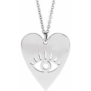 Sterling Silver Evil Eye Heart 16-18" Necklace