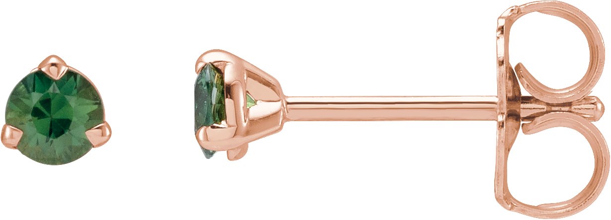 14K Rose 3 mm Natural Green Sapphire Earrings Ref 18419596