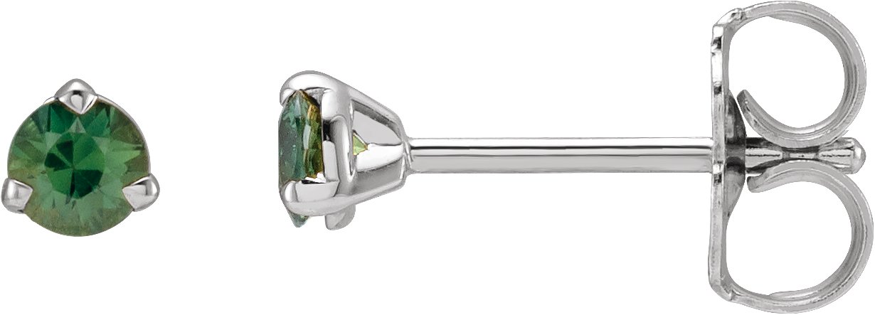 14K White 3 mm Natural Green Sapphire Earrings Ref 18419594