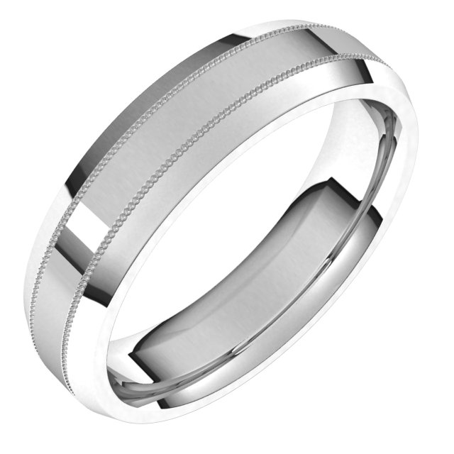 14K White 5 mm Milgrain Beveled Edge Band Size 10