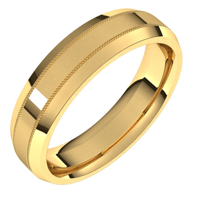 14K Yellow 5 mm Milgrain Beveled Edge Band Size 10