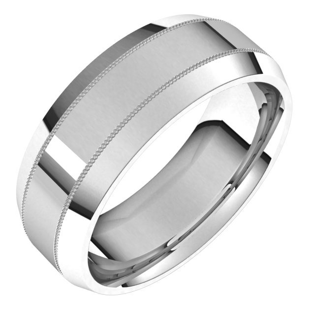 14K White 7 mm Milgrain Beveled Edge Band Size 13.5