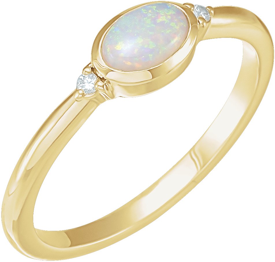 Gold Ring with White Opal Stone