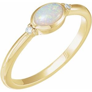 Sterling Silver Natural White Opal & .03 CTW Natural Diamond Ring