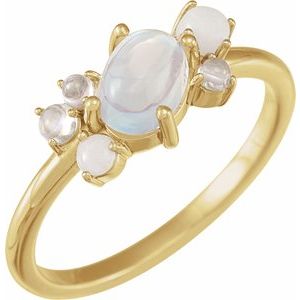 14K Yellow Natural Rainbow Moonstone & Multi-Gemstone Scattered Cabochon Ring