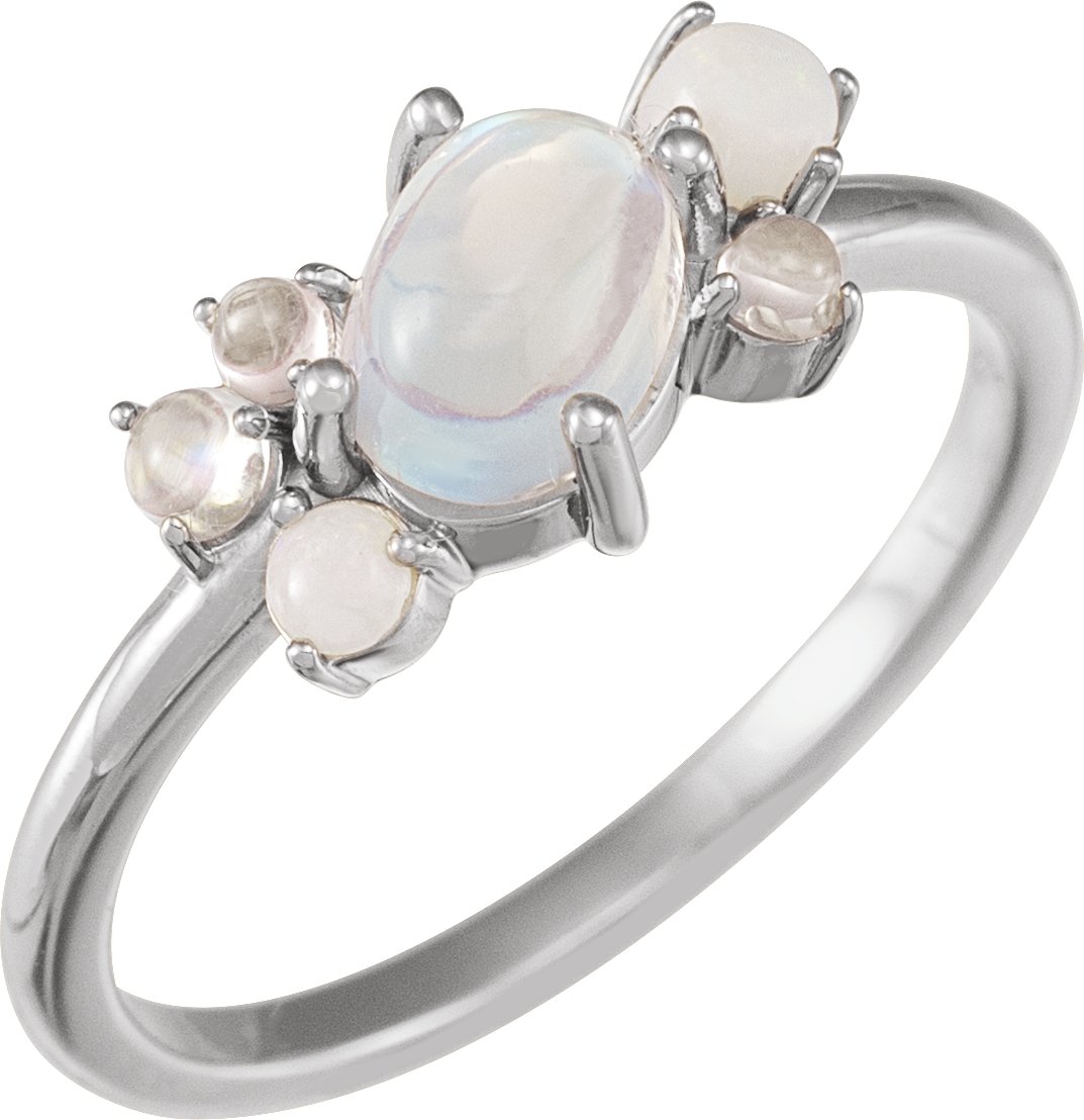 Natural Rainbow Moonstone & Multi-Gemstone Scattered Cabochon Ring