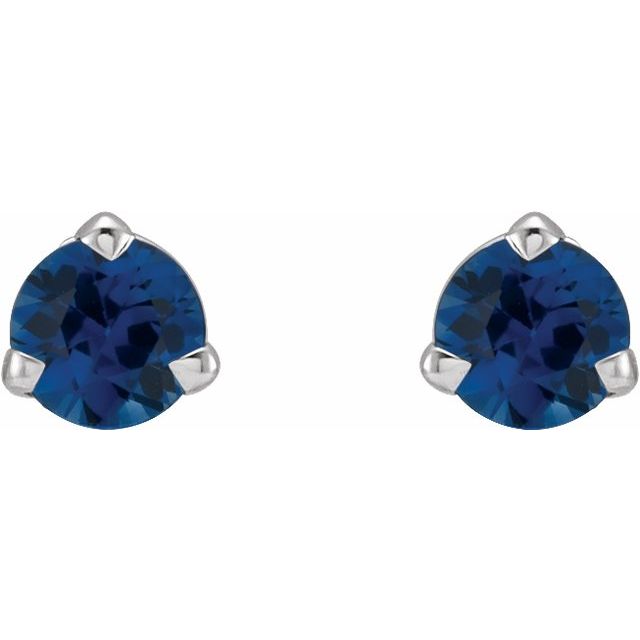 14K White 3 mm Natural Blue Sapphire Earrings
