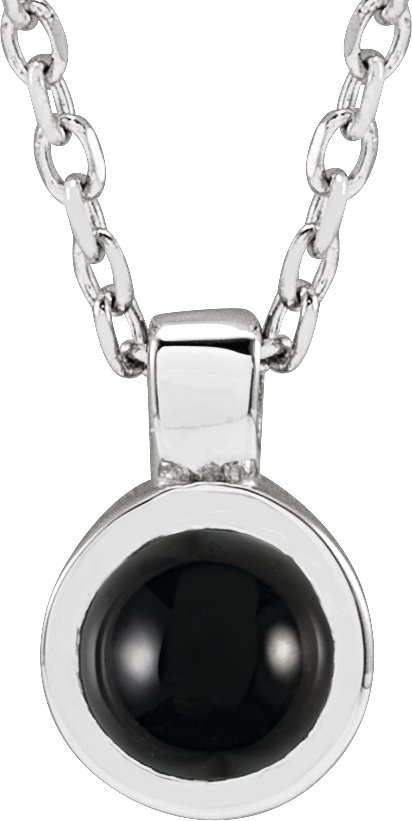 Sterling Silver Natural Black Onyx Bezel-Set 16-18" Necklace