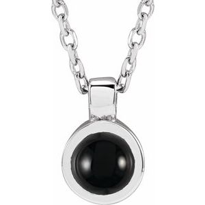 Sterling Silver Natural Black Onyx Bezel-Set 16-18" Necklace