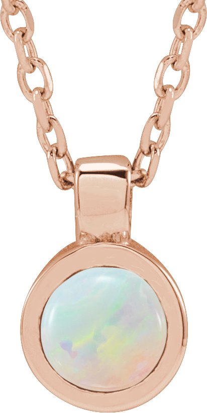 14K Rose Natural White Opal Bezel-Set 16-18" Necklace