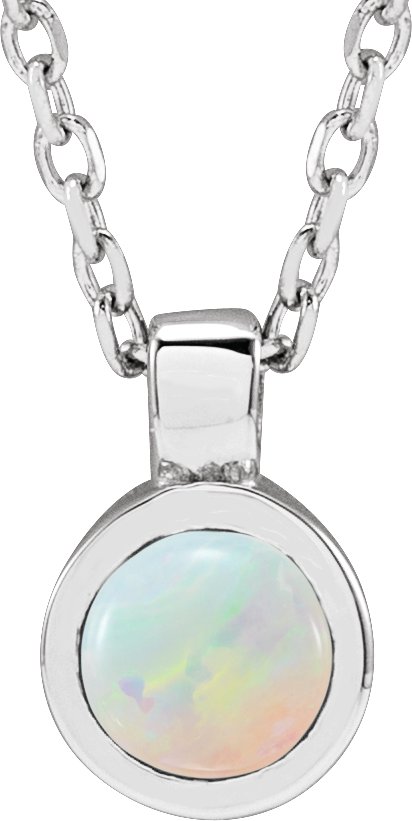 14K White Natural White Opal Bezel-Set 16-18" Necklace
