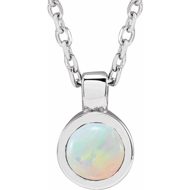 Sterling Silver Natural White Opal Bezel-Set 16-18" Necklace