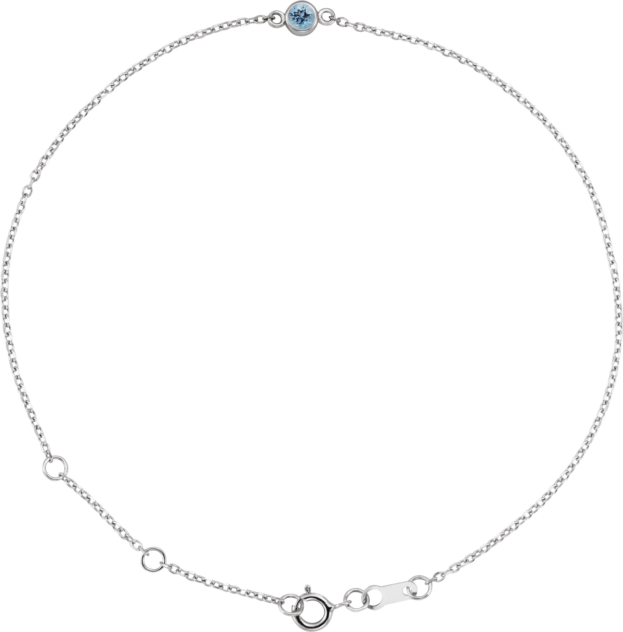 Sterling Silver Natural Aquamarine Bezel-Set Solitaire 6 1/2-7 1/2" Bracelet