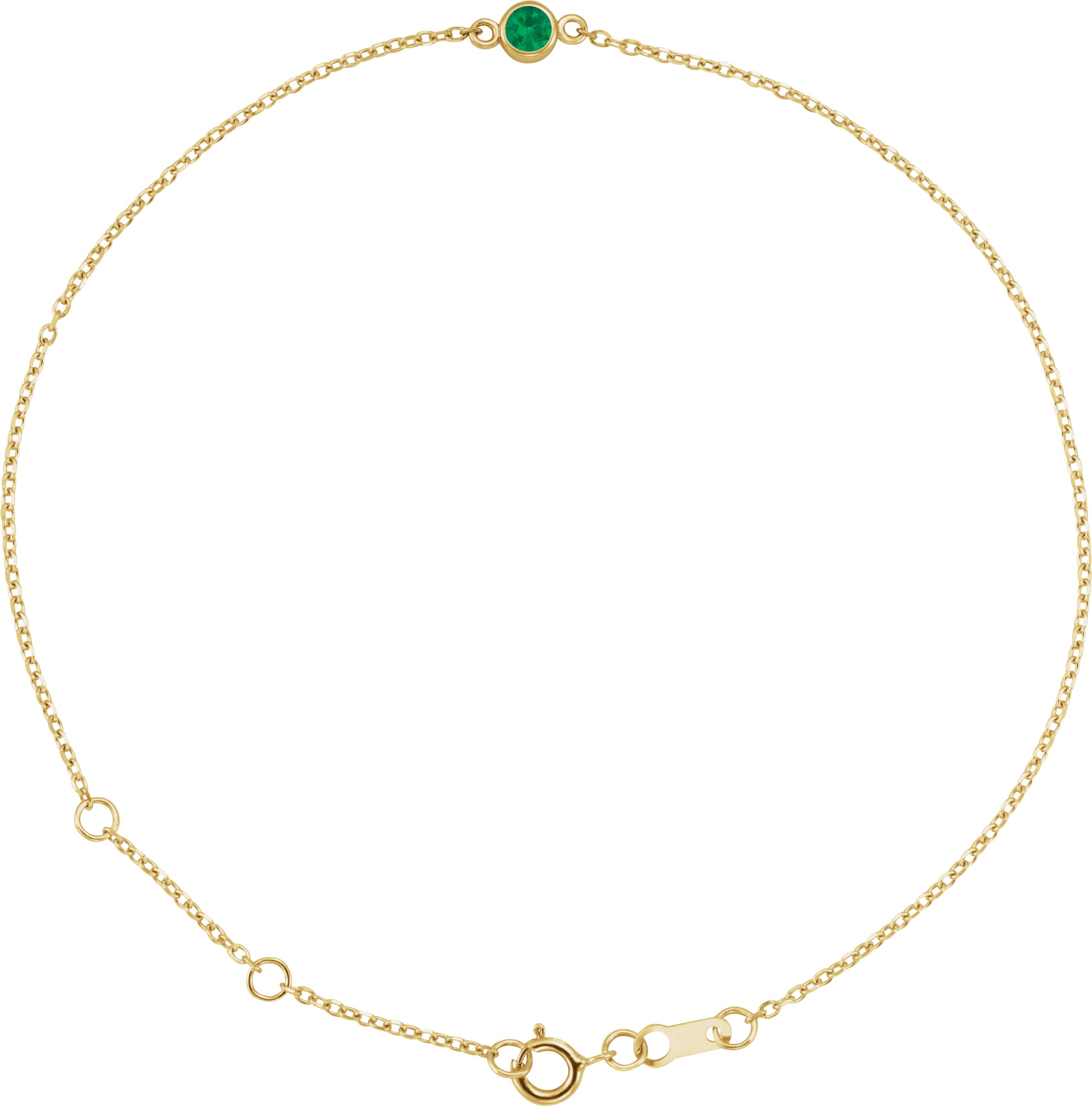 14K Yellow Lab-Grown Emerald Bezel-Set Solitaire 6 1/2-7 1/2" Bracelet